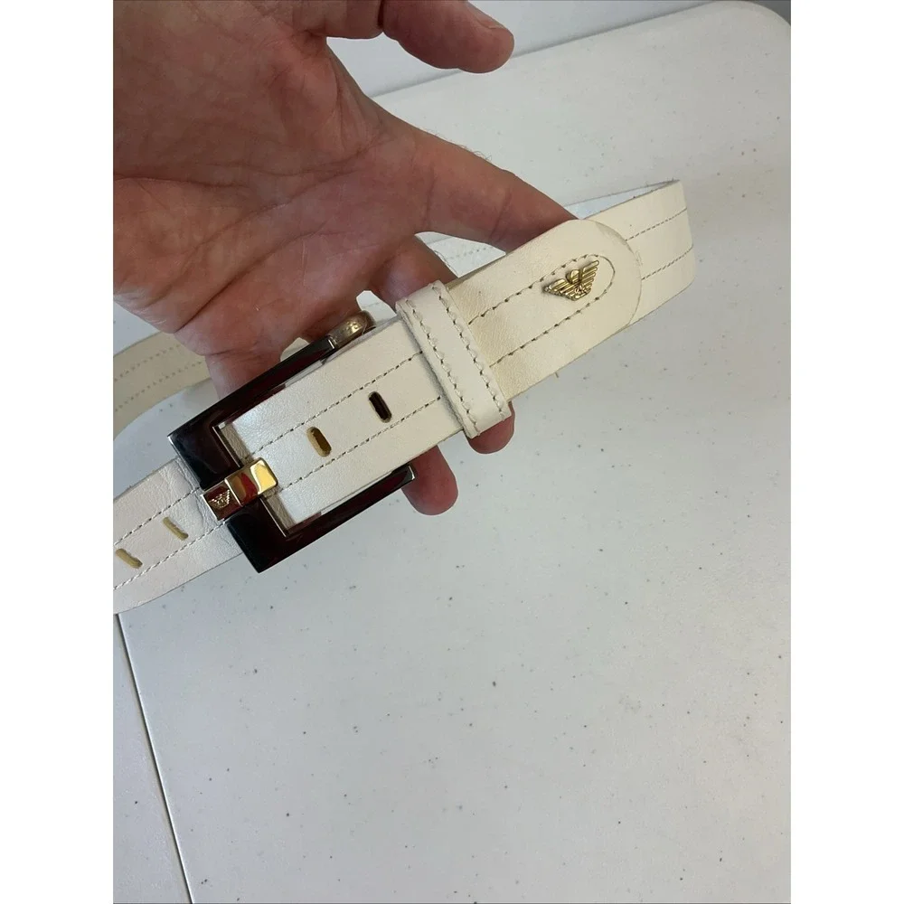 Emporio Armani White Belt 2 tone gold and silver‎ buckle logos